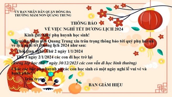 Lịch Nghỉ Tết Dương Lịch 2024