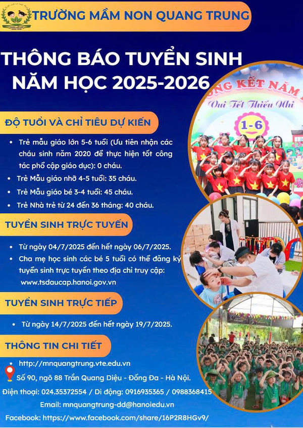 THÔNG BÁO TUYỂN SINH NĂM HỌC 2025 – 2026