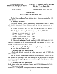 Thông báo tuyển sinh năm học 2021-2022